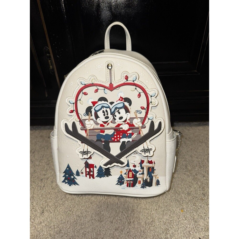 Loungefly Disney Lodge Mickey Minnie Mouse Ski Lift Christmas Backpack Bag Snow